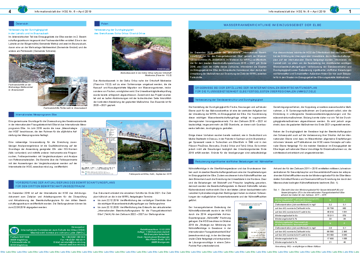 Wasserrahmenrichtlinie im Einzugsgebiet der Elbe – Informationsblatt Nr. 6, April 2019