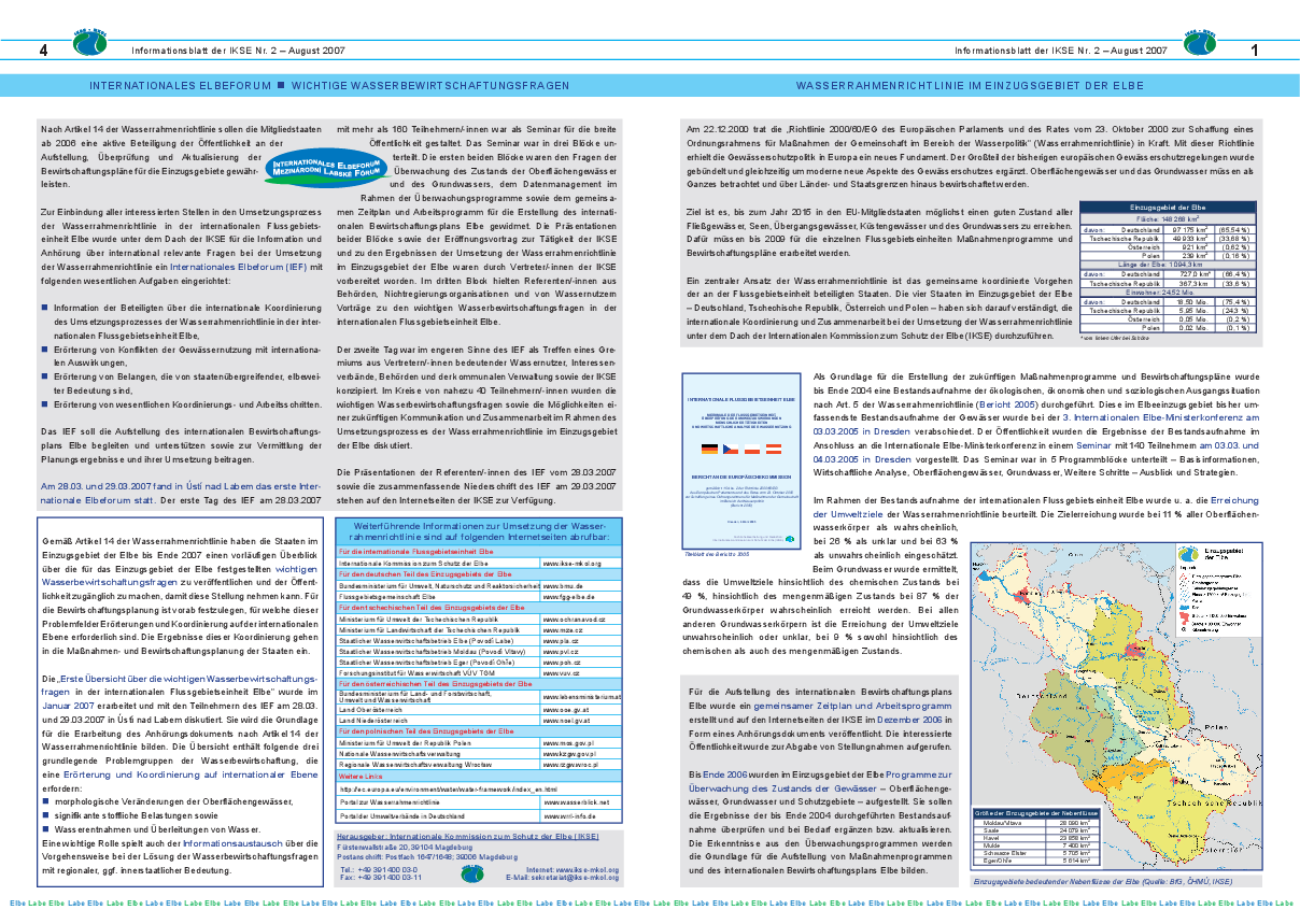 Wasserrahmenrichtlinie im Einzugsgebiet der Elbe – Informationsblatt Nr. 2, August 2007