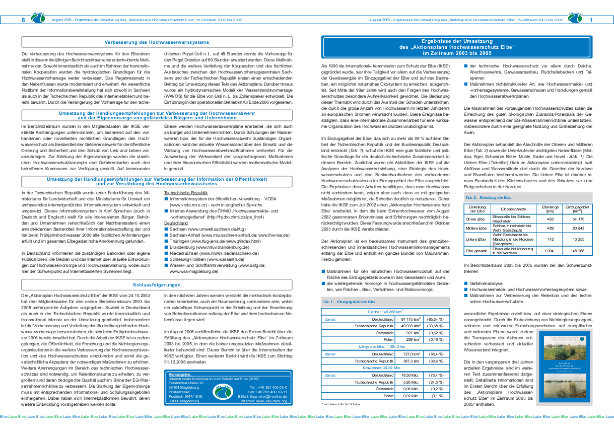 Ergebnisse der Umsetzung des „Aktionsplans Hochwasserschutz Elbe“ im Zeitraum 2003 bis 2005 (Informationsblatt)