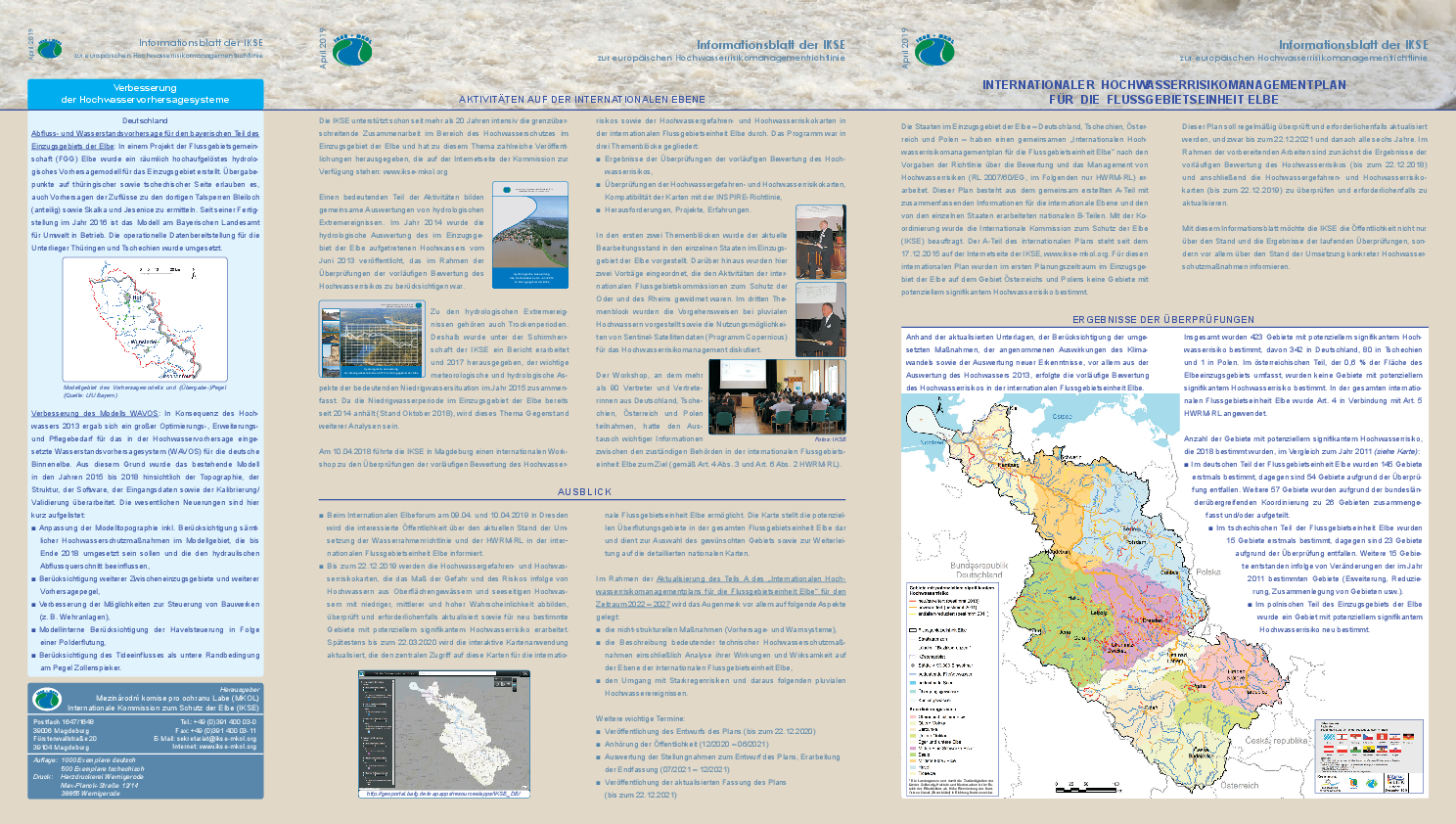 Informationsblatt der IKSE zur europäischen Hochwasserrisikomanagementrichtlinie - April 2019, Internationaler Hochwasserrisikomanagementplan für die Flussgebietseinheit Elbe