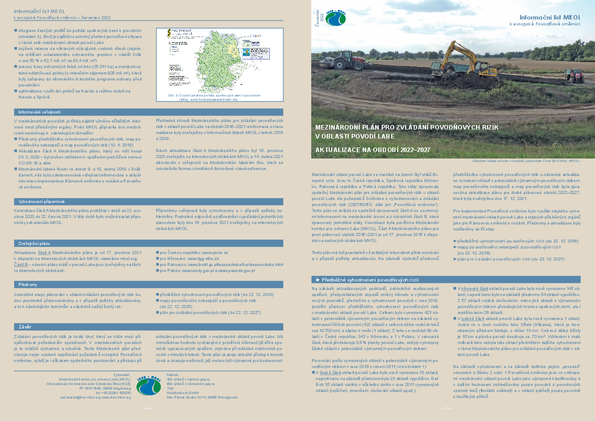 Informační list MKOL k evropské Povodňové směrnici - červenec 2022, Mezinárodní plán pro zvládání povodňových rizik v oblasti povodí Labe, Aktualizace na období 2022–2027