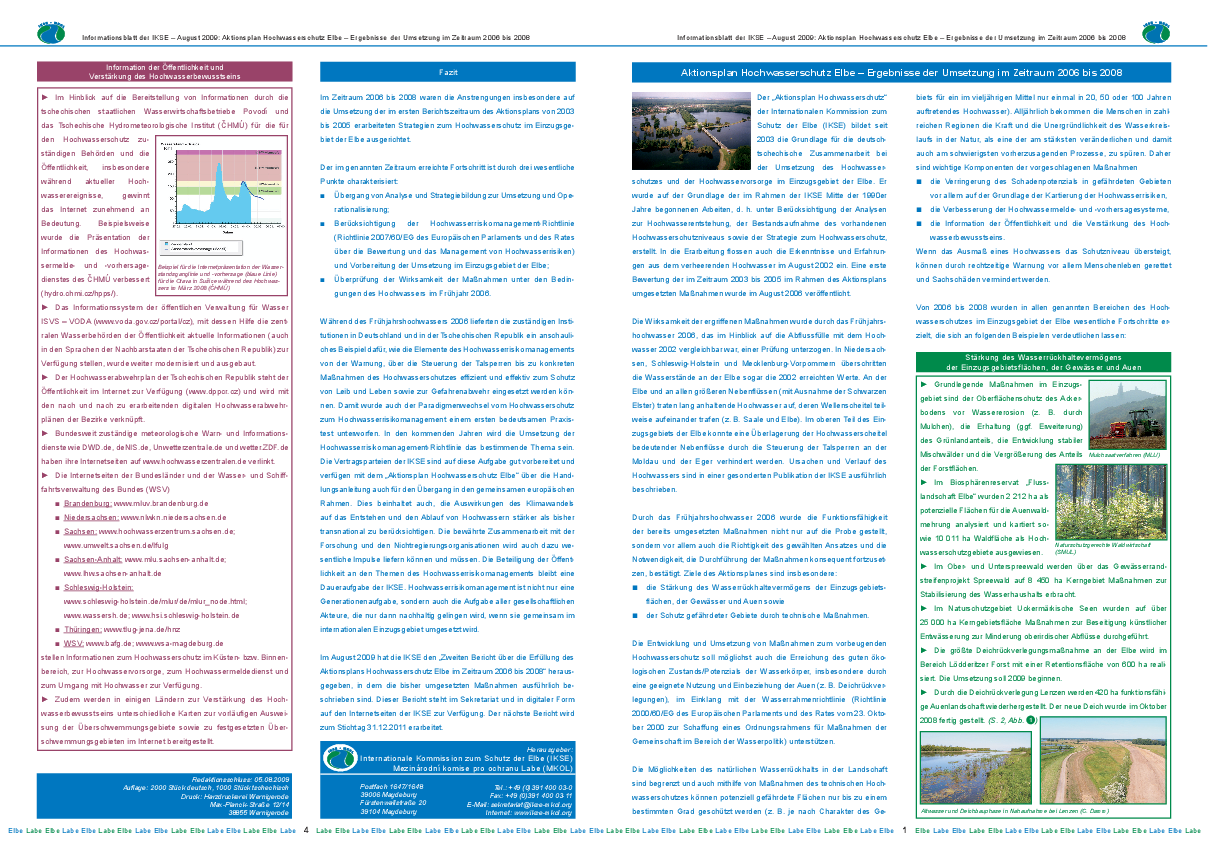 Aktionsplan Hochwasserschutz Elbe - Ergebnisse der Umsetzung im Zeitraum 2006 bis 2008 (Informationsblatt)