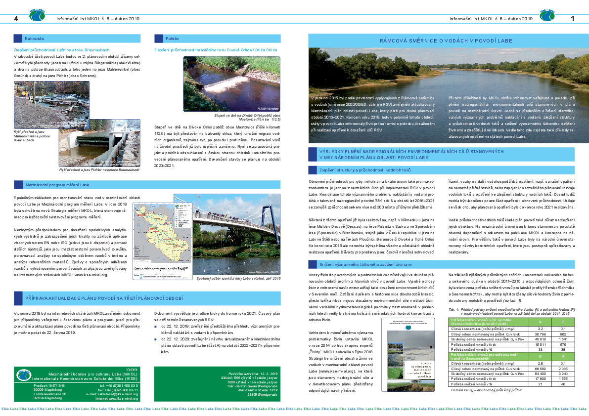 Rámcová směrnice o vodách v povodí Labe - Informační list č. 6, duben 2019