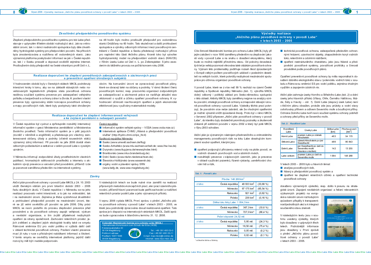 Výsledky realizace „Akčního plánu povodňové ochrany v povodí Labe“ v letech 2003 – 2005 (informační list)