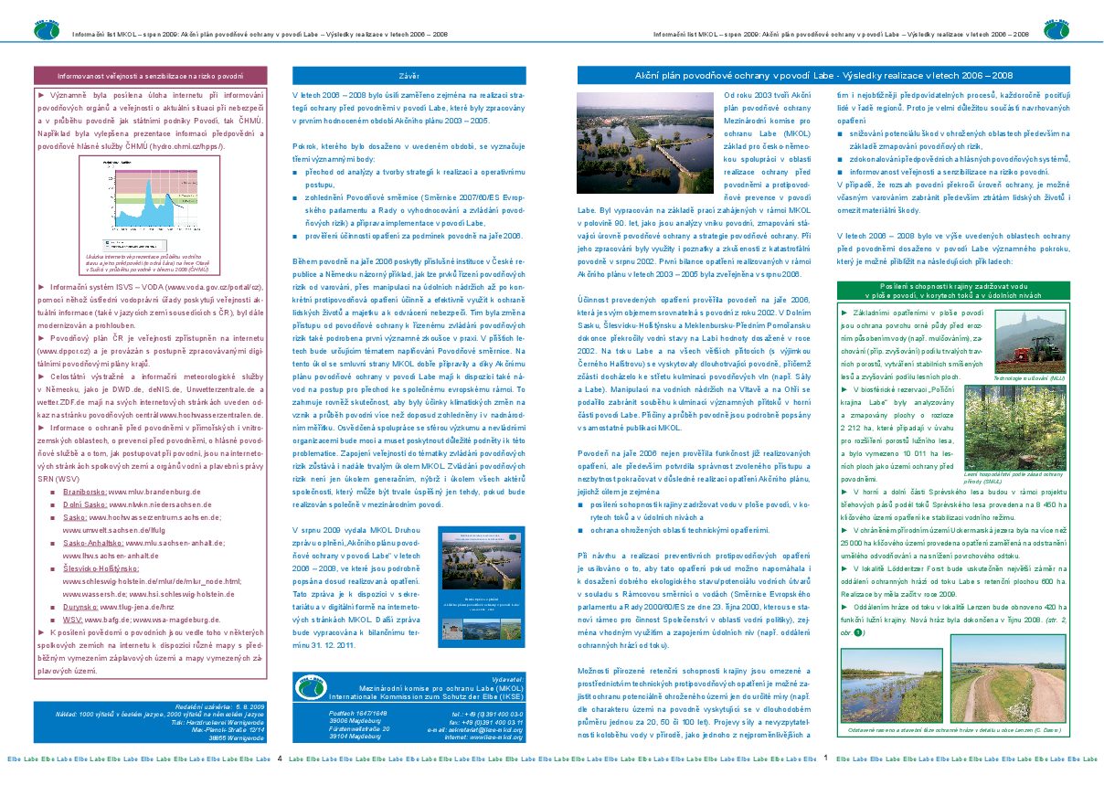 Akční plán povodňové ochrany v povodí Labe - Výsledky realizace v letech 2006 – 2008 (informační list)